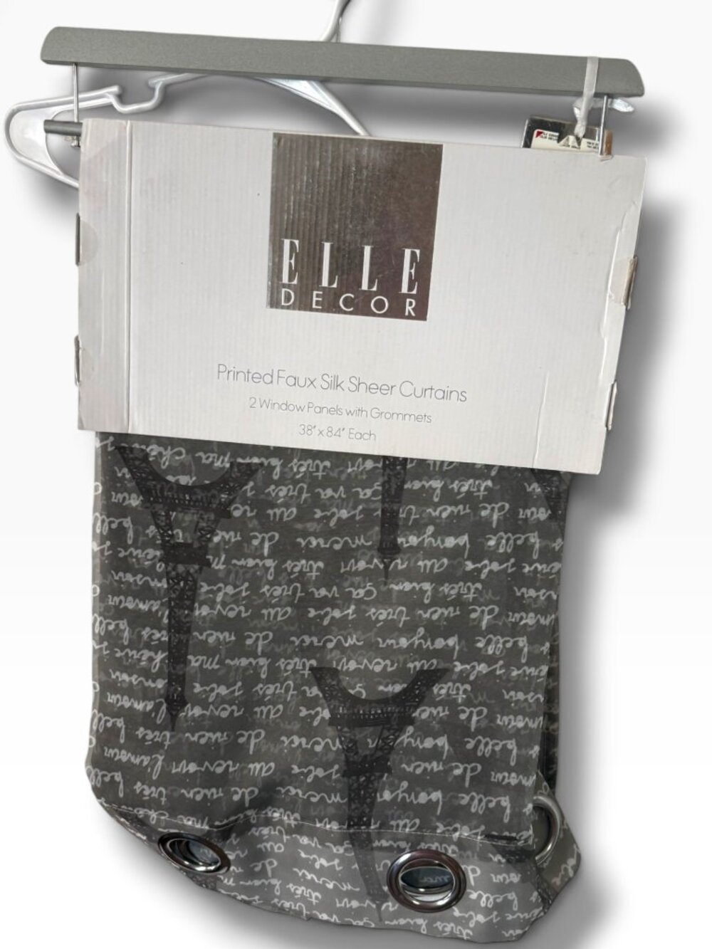 New — ELLE Decor Eiffel Tower Faux Silk Sheer Curtains – 2 Panels – 38” x 84”